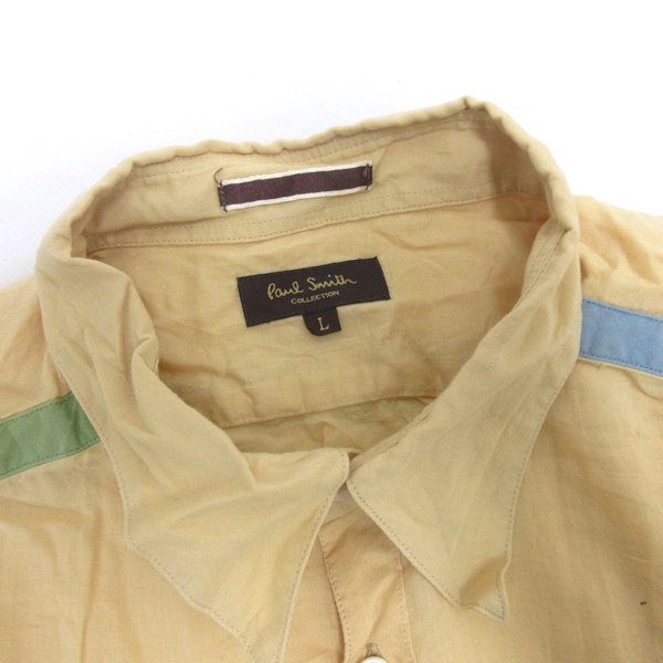 新品☆Paul Smith COLLECTION 半袖麻シャツ☆黄色☆XLサイズ C□日本製□ポールスミス/Poul Smith 半袖コットンシャツ【L】黄