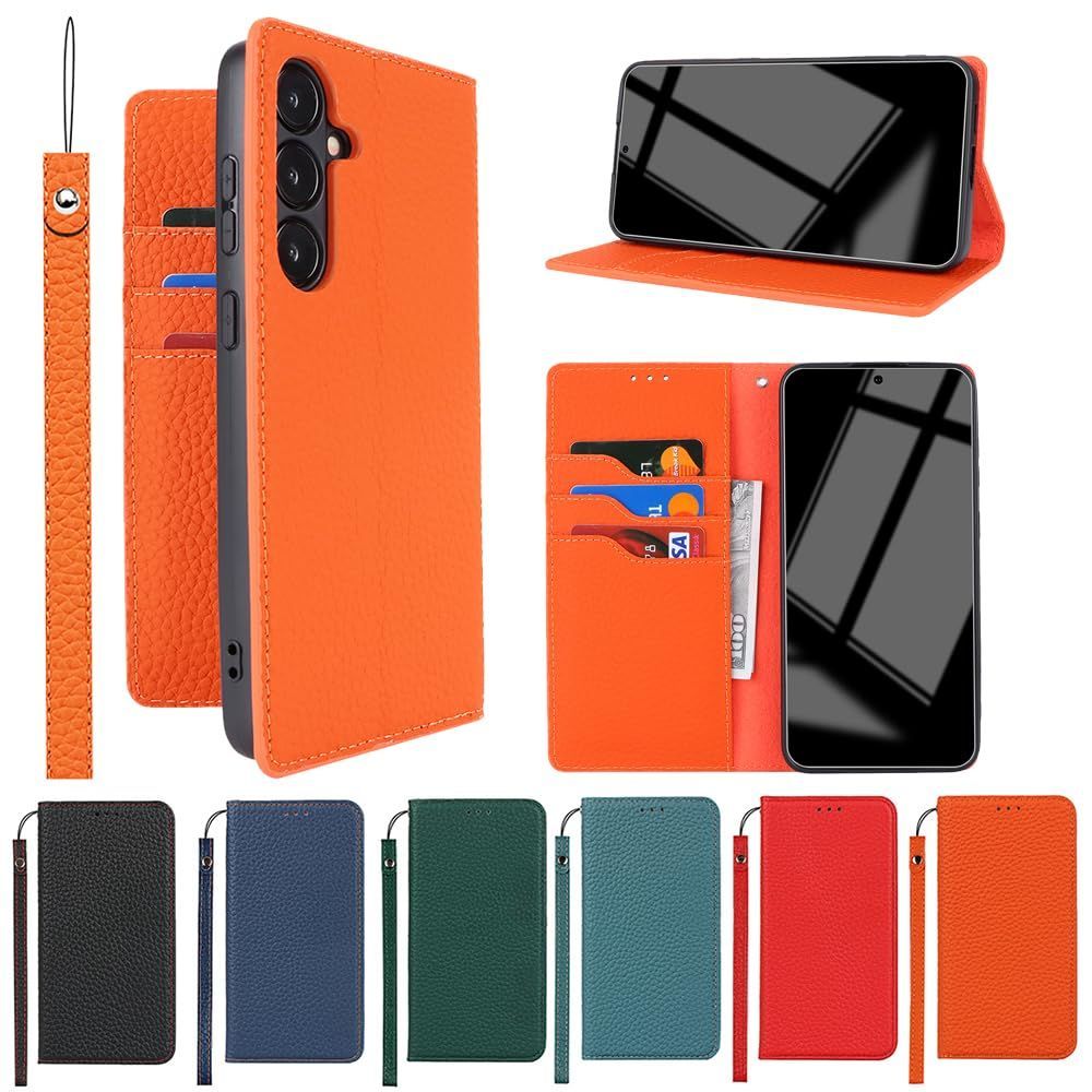 【在庫処分】Eastwave Galaxy S24 ケース 本革 牛革 サムスン galaxy s24 ケース 手帳型 samsung galaxy s24 カバー Case 手帳 本革 柔らかい 本皮 スプラットホール付き スプラット同梱 内蔵マグネット -