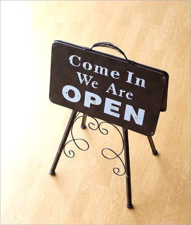 看板 サインプレート オープン クローズ oepn close カフェ アンティーク レトロ おしゃれ アイアン 折りたたみ オープン＆クローズスタンド