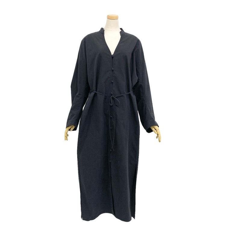 23AW Mame Kurogouchi マメクロゴウチ Nidom Cotton Shirt Dress ニドム加工シャツドレス ワンピース ネイビー 2 MM23PF-DR710