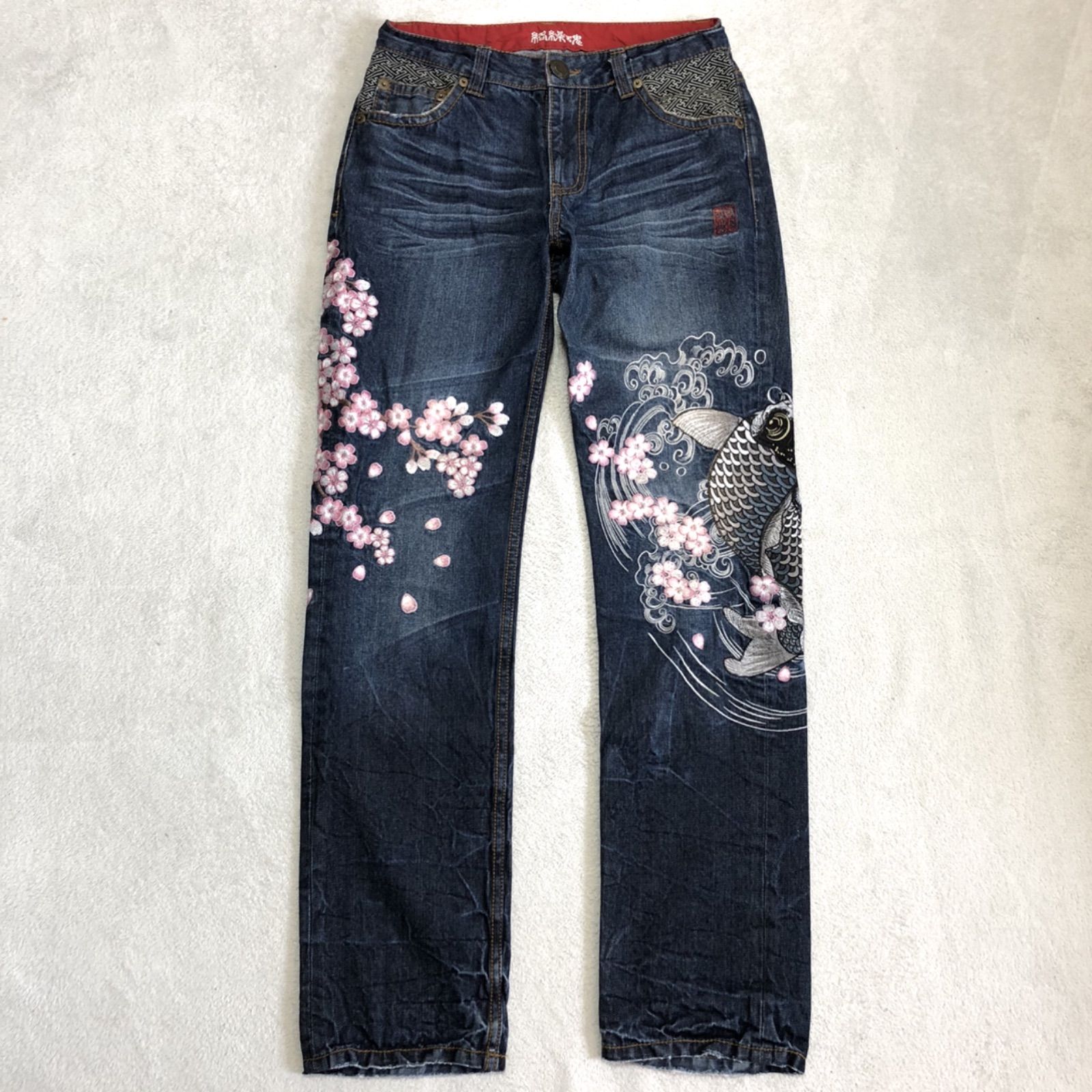 蓮流水デニムジーンズ 絡繰魂 244237 和柄 和風 刺繍 加工 からくり