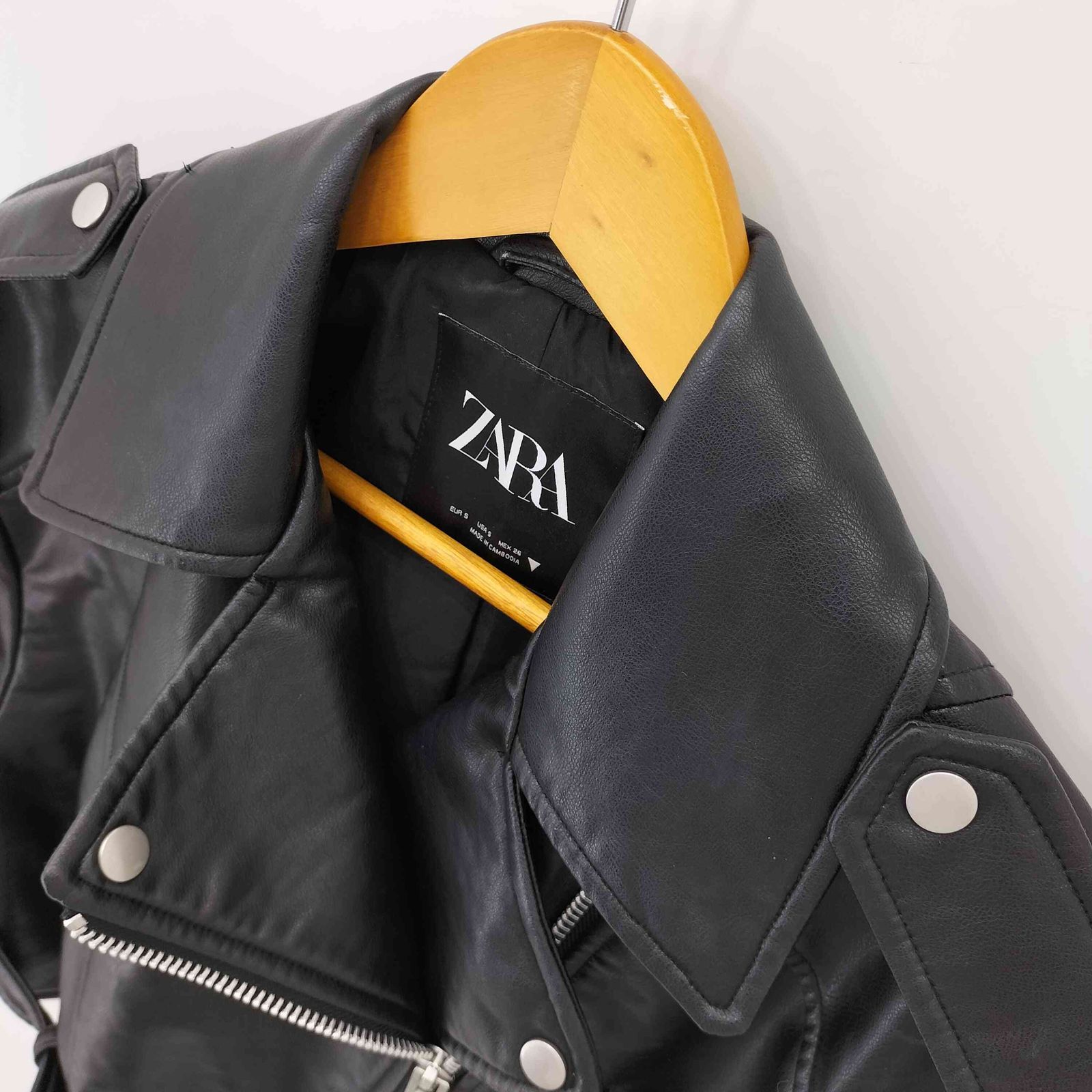 ザラ ZARA フェイクレザー クロップド バイカー ジャケット