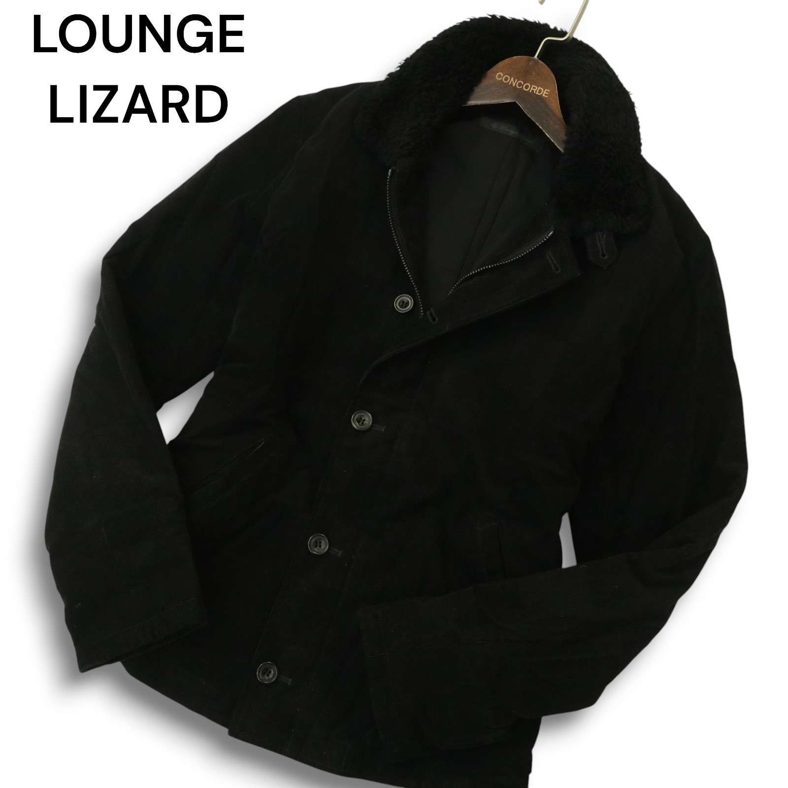 美品 LOUNGE LIZARD ラウンジリザード シンサレート メルトンPコート 黒 ブラック 3 Lくらい