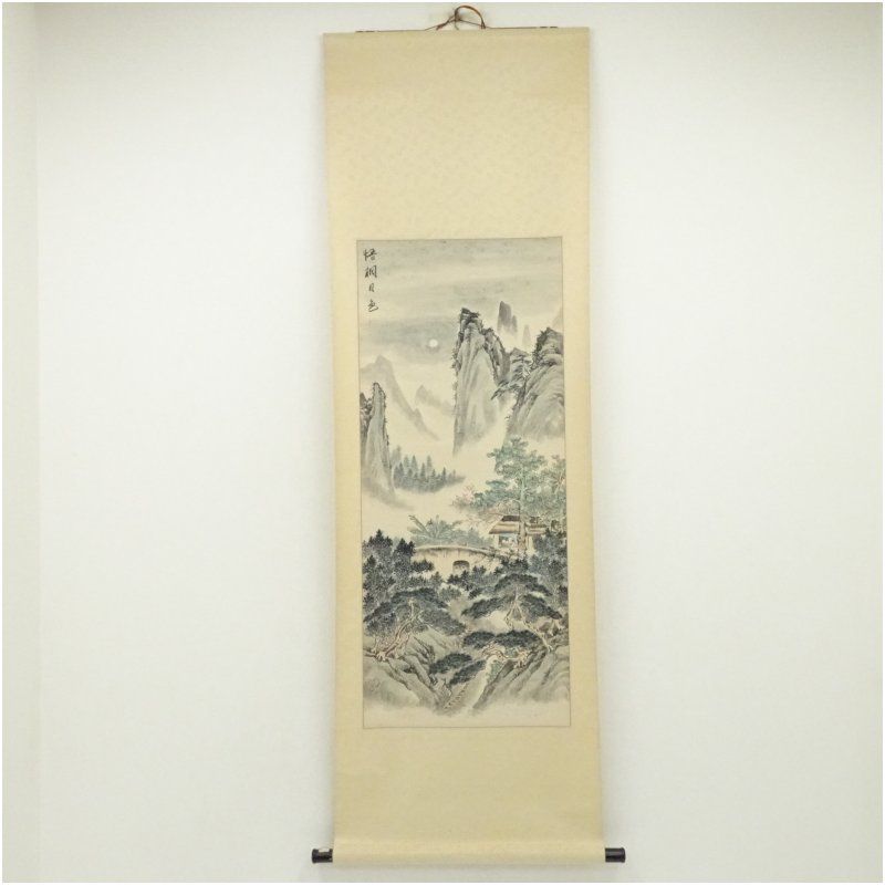 中国画 作家物 梧桐月色図 肉筆紙本掛軸（保護箱） 掛け軸 床の間 書