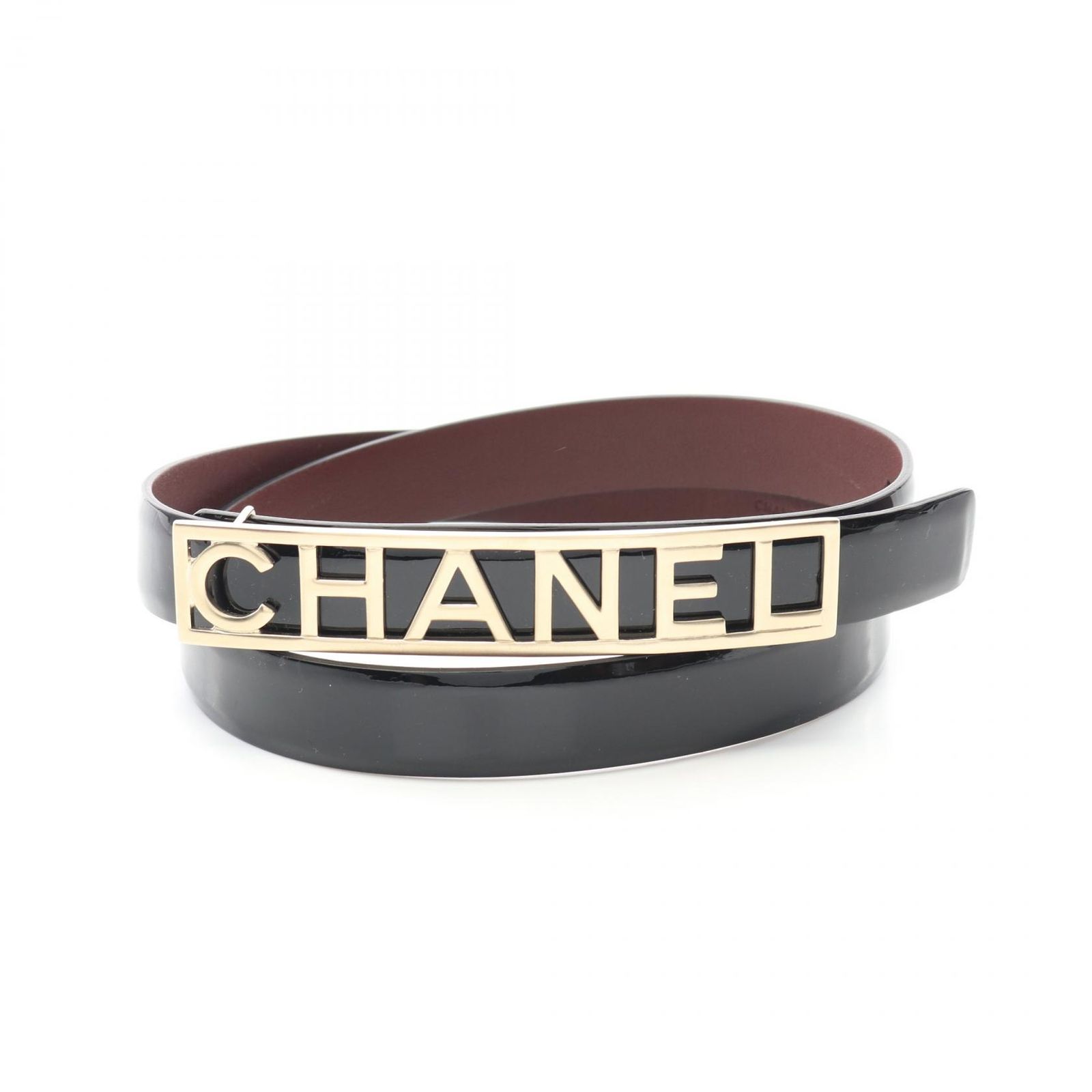 シャネル CHANEL ベルト ロゴプレート エナメル レザー ロゴプレート