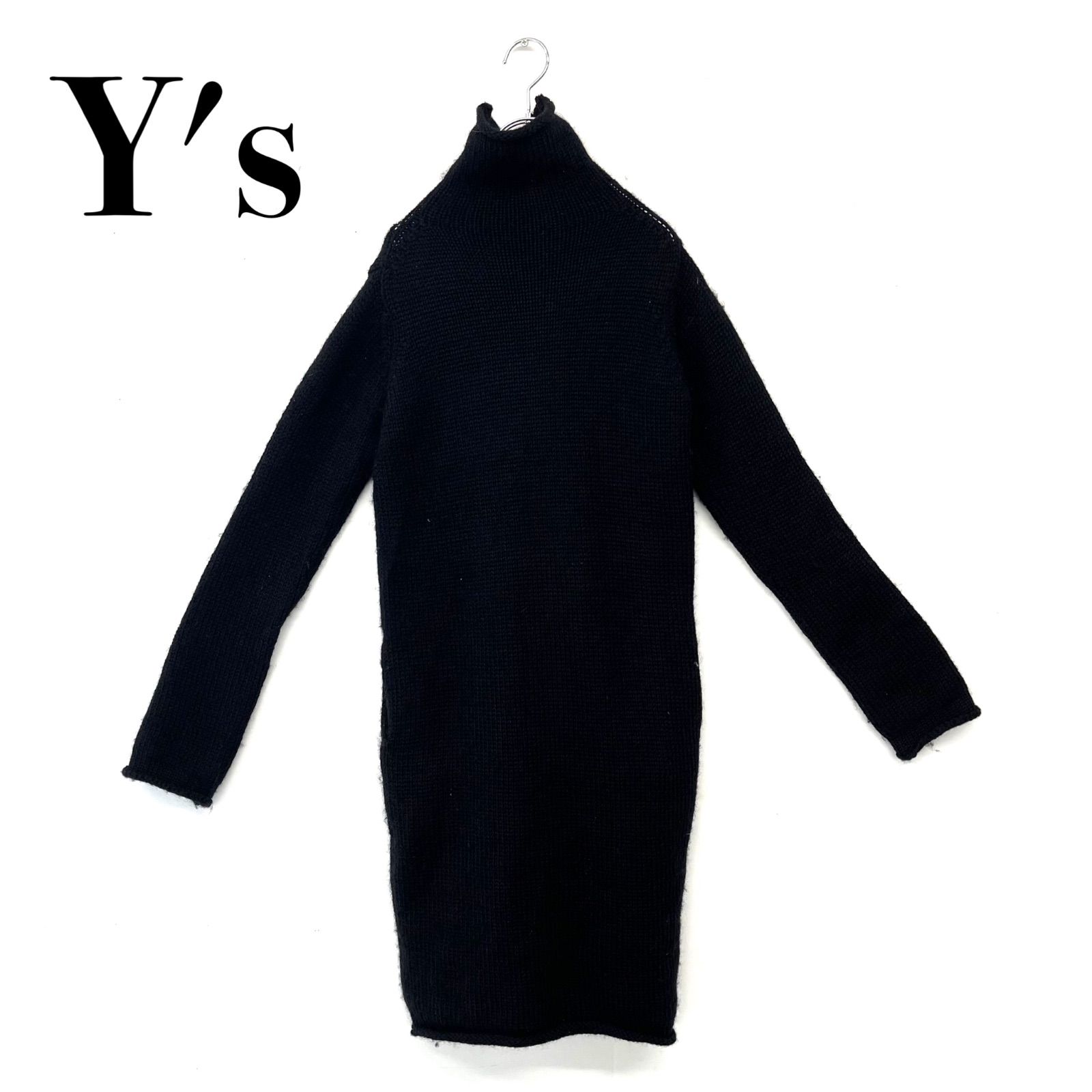 Y's ヨージヤマモト・ハイネック切替異素材ニットロングワンピース　ブラック Y's YOHJI YAMAMOTO ヨージヤマモト セーター ニット ロング