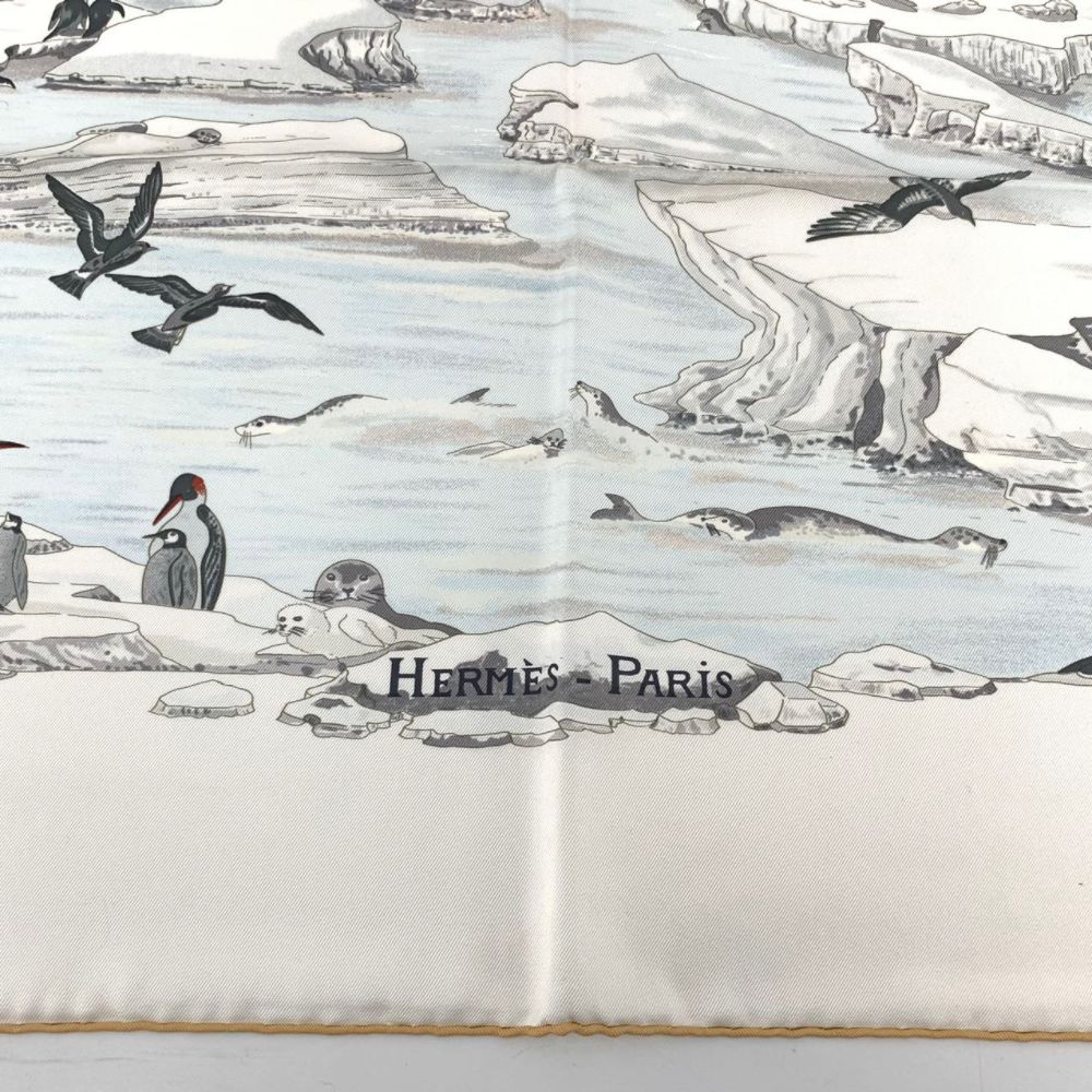 【中古】Hermes 希少 極美品 エルメス スカーフ カレ90 Hommage a l'Explorateur Sir Ernest  Shackleton 南極探検 動物柄 箱付