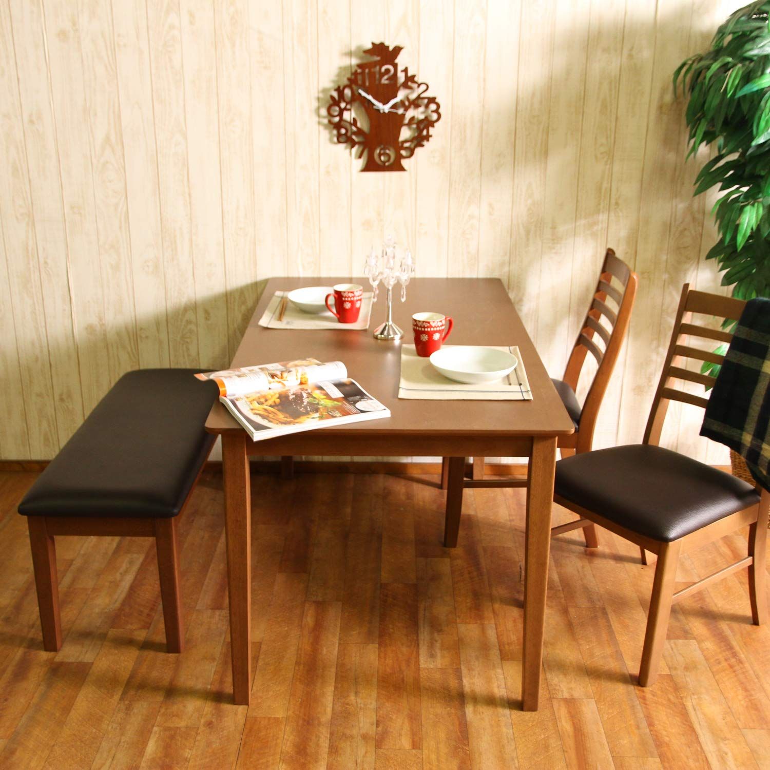 不二貿易 Fujiboeki ダイニングベンチ 2人掛け 幅100×奥行38×高さ43.5cm ブラウン 天然木 合皮 長椅子 簡単組み立て スノア 96785