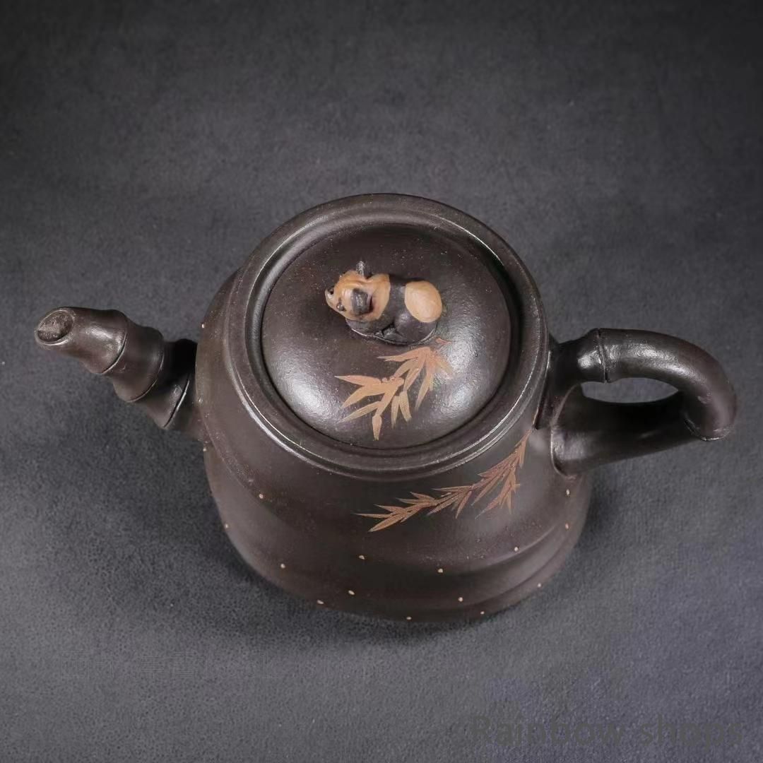 パンダと竹葉紋?紫砂壺?底款