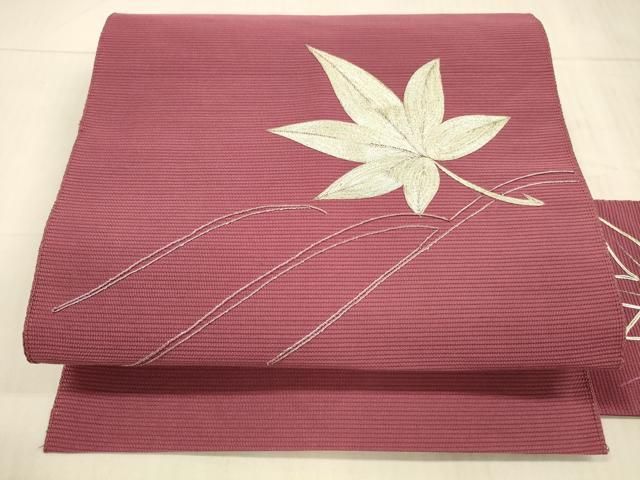 平和屋着物＊夏物 絽綴れ 八寸名古屋帯 駒刺繍 総刺繍 竜田川 正絹 DAAX0248cm