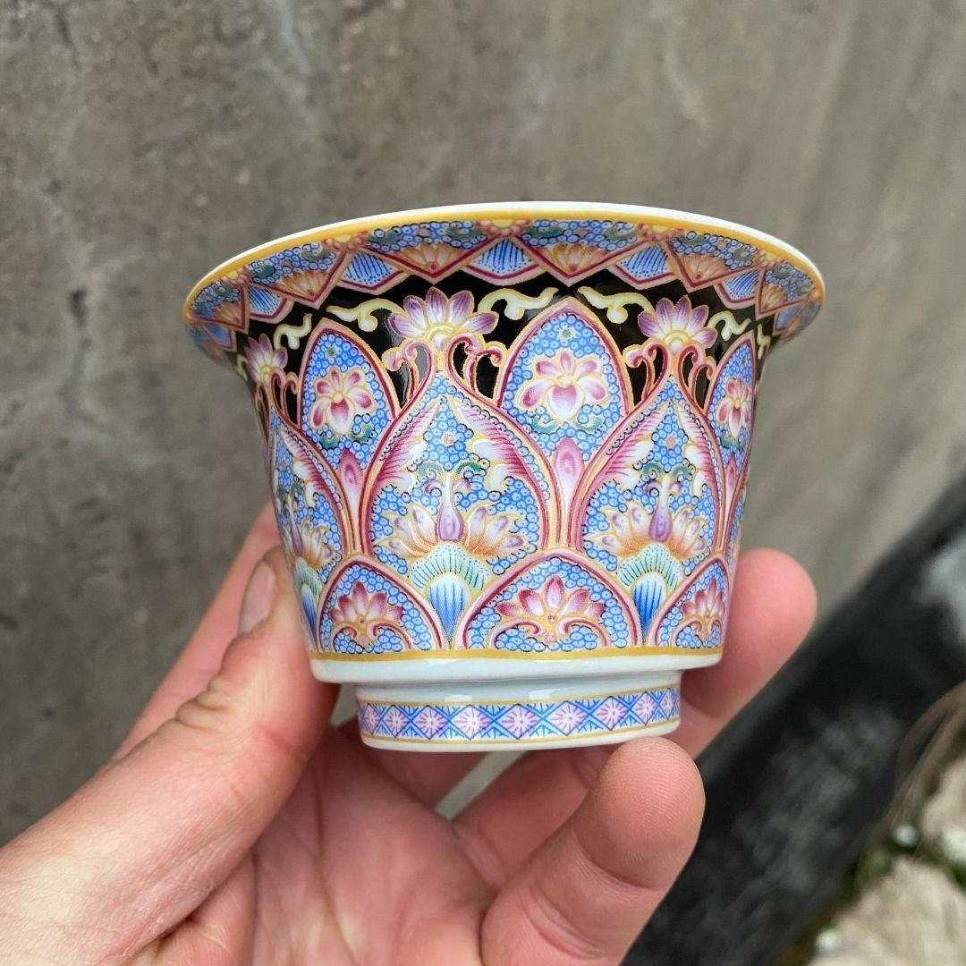 未使用品 中国美術 湯呑み 茶器 煎茶道具 雲紋 煎茶器 送料込み 2客 未使用品 景徳鎮琺瑯彩浄土蓮華馬蹄蓋碗 中国美術 湯呑み 茶器
