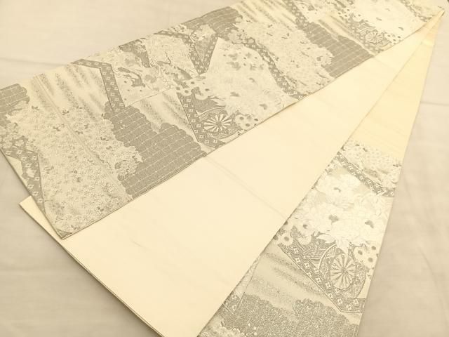 平和屋着物◎六通柄袋帯 唐織 桃山屏風絵文 プラチナ箔 正絹