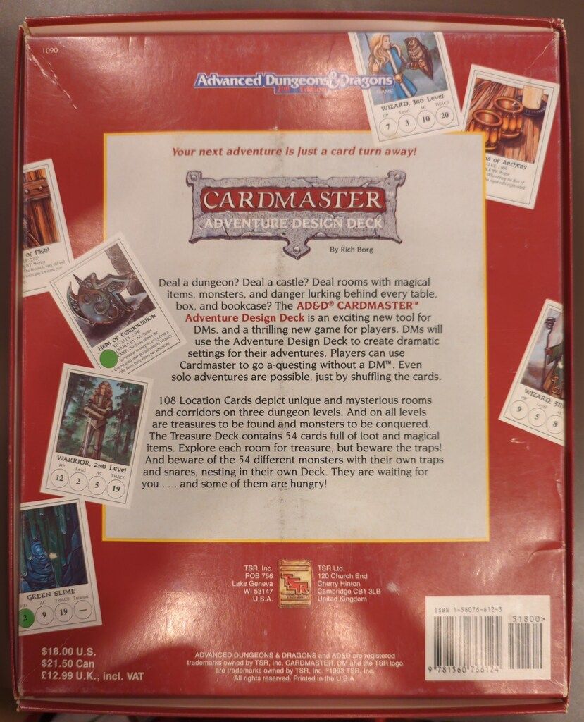 TSR Advanced Dungeons-Dragons 2nd Edition CARDMASTER ADVENTURE DESIGN DECK