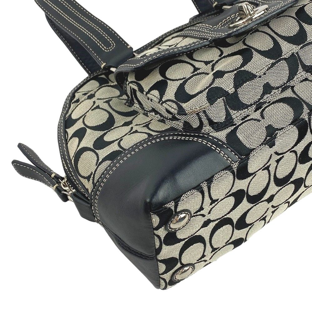 COACH コーチ シグネチャー ハンドバッグ F13977 キャンバス □美品□ コーチ ハンド バッグ シグネチャー キャンバス レザー