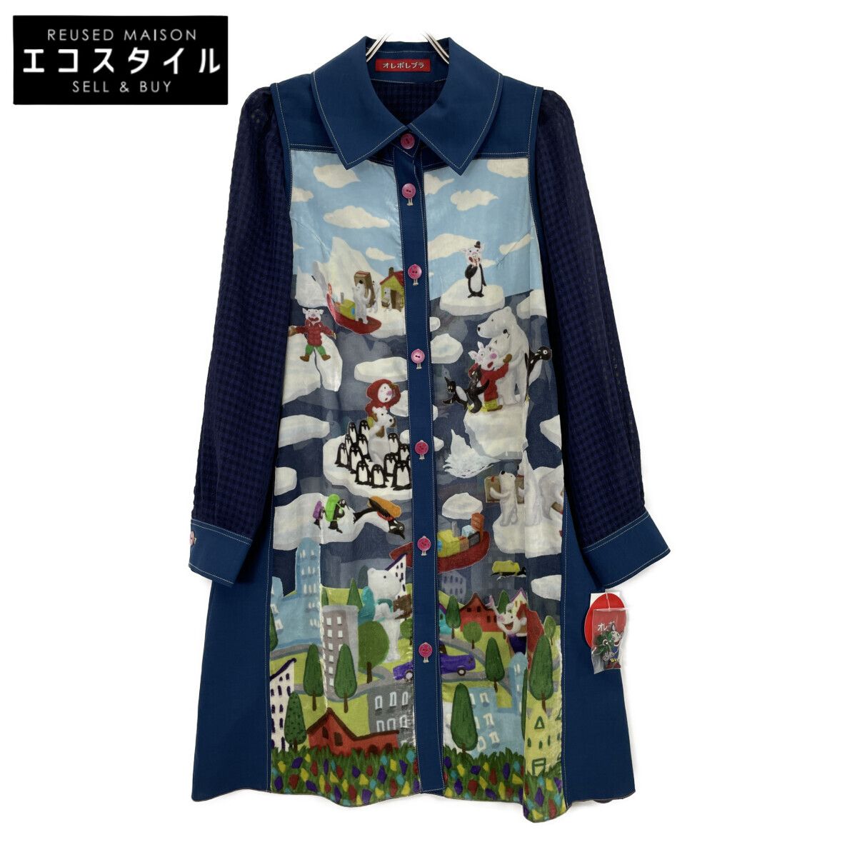 OLLEBOREBLA アルベロベロ 816502 ﾌﾞﾙｰ ﾊﾟﾈﾙ柄 ﾍﾞﾛｱｱｸﾄﾚｯｿ ｼｬﾂﾜﾝﾋﾟｰｽ M