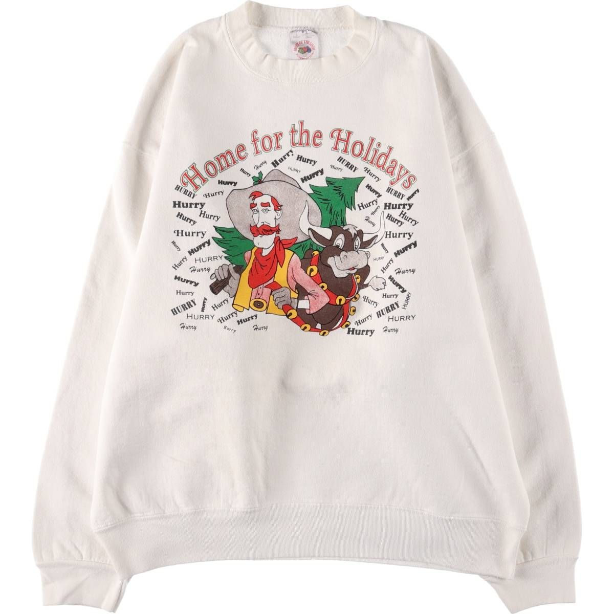 Vintage 90'S Fruit of the Loom Supercotton Print Sweatshirt, Made in USA, Men's Size XL cotton gray type Vintage Second Hand