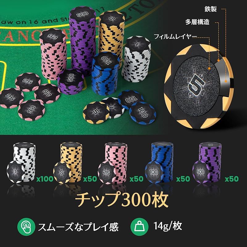 GIANTEX ポーカーチップ 300枚 5色 数字入り ９点セット カジノ14g ポーカーセット アルミケース 鍵付き ポーカーマット付き ダイス5個 ボタン3個 トランプ2組 カードシュー付き カードシャッフラー付き カジノチップ チップセット テキサ 1 STEELWINDOWSANDDOORS_COM