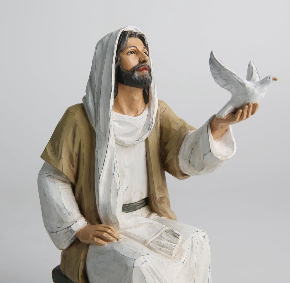 鳩を連れたイエス キリスト像 手描きの宗教的置物 7インチの岩の上のイエスの樹脂像 モダンなキリスト教の家庭 NEXPOTALLINN_EU