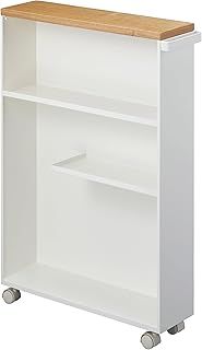 山崎実業 Yamazaki ハンドル付き スリム トイレラック ホワイト 約W13XD47.5XH68.5cm タワー 本体完成品 キャスターのみお客様取り付け トイレットペーパーホルダー 4306