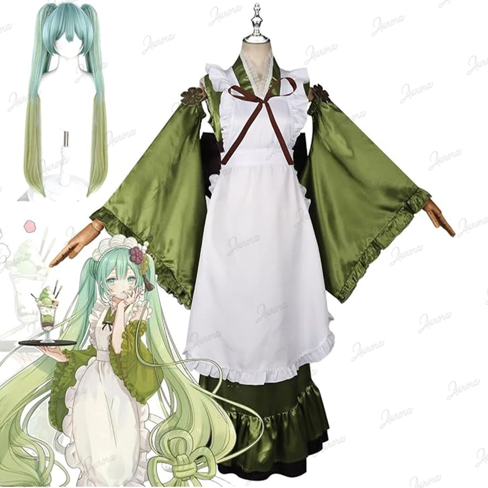 抹茶パフェ 初音 ミク コスプレ衣装 グッズ コスプレセット ウィッグ付き コスチューム 仮装 変装 ハロウィン 文化祭
