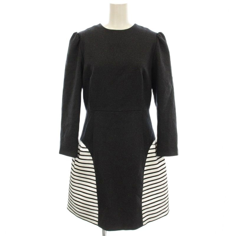 ボーダーズアットバルコニー BORDERS at BALCONY 23AW FINE BORDER MINI DRESS ワンピース ウール混 ボーダー ひざ丈 長袖 38 グレー BD2321-3E-29 | G
