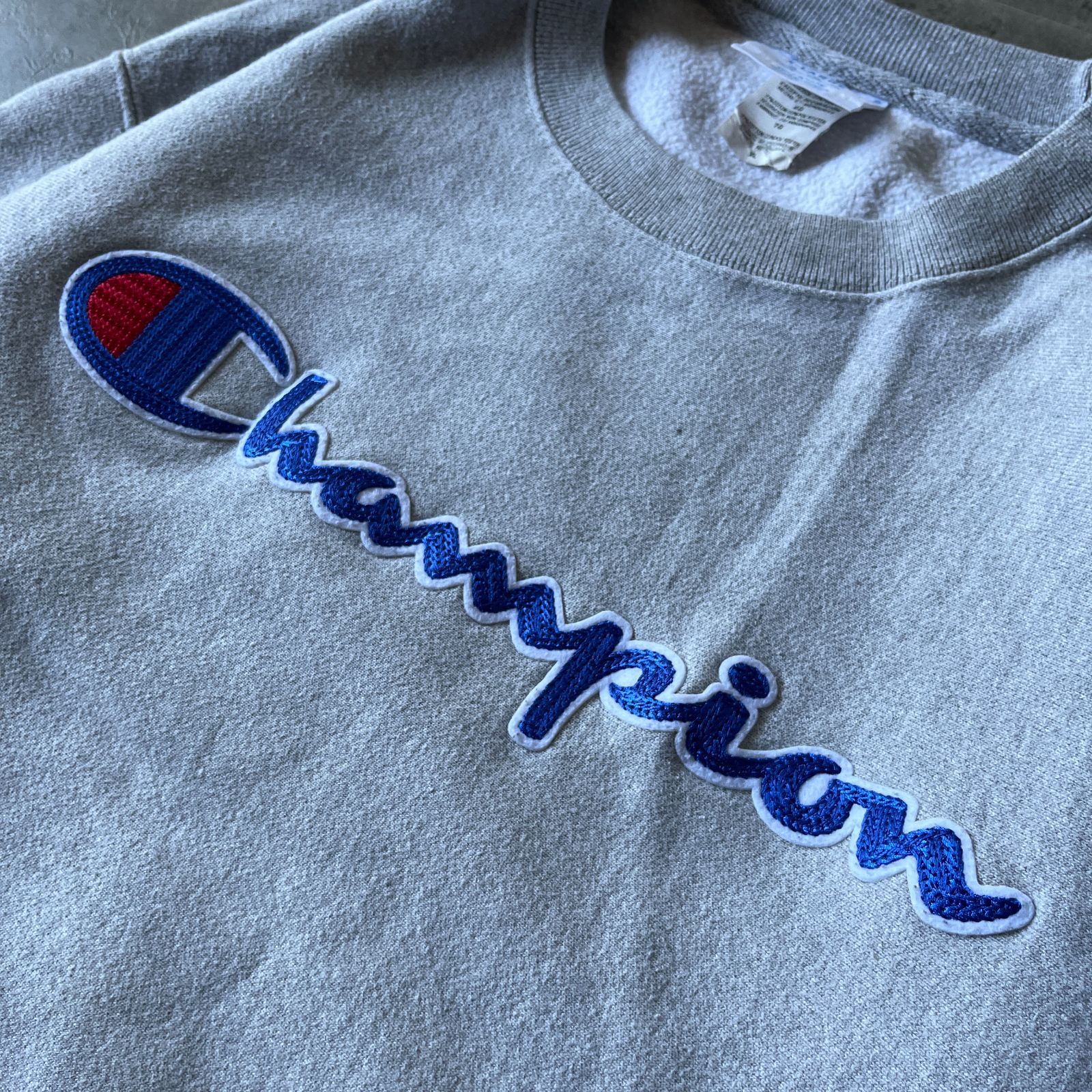 00 s Champion REVERSE WEAVE ビッグロゴスウェット グレー 2 XL相当 A 437 トレーナー 刺繍ロゴ
