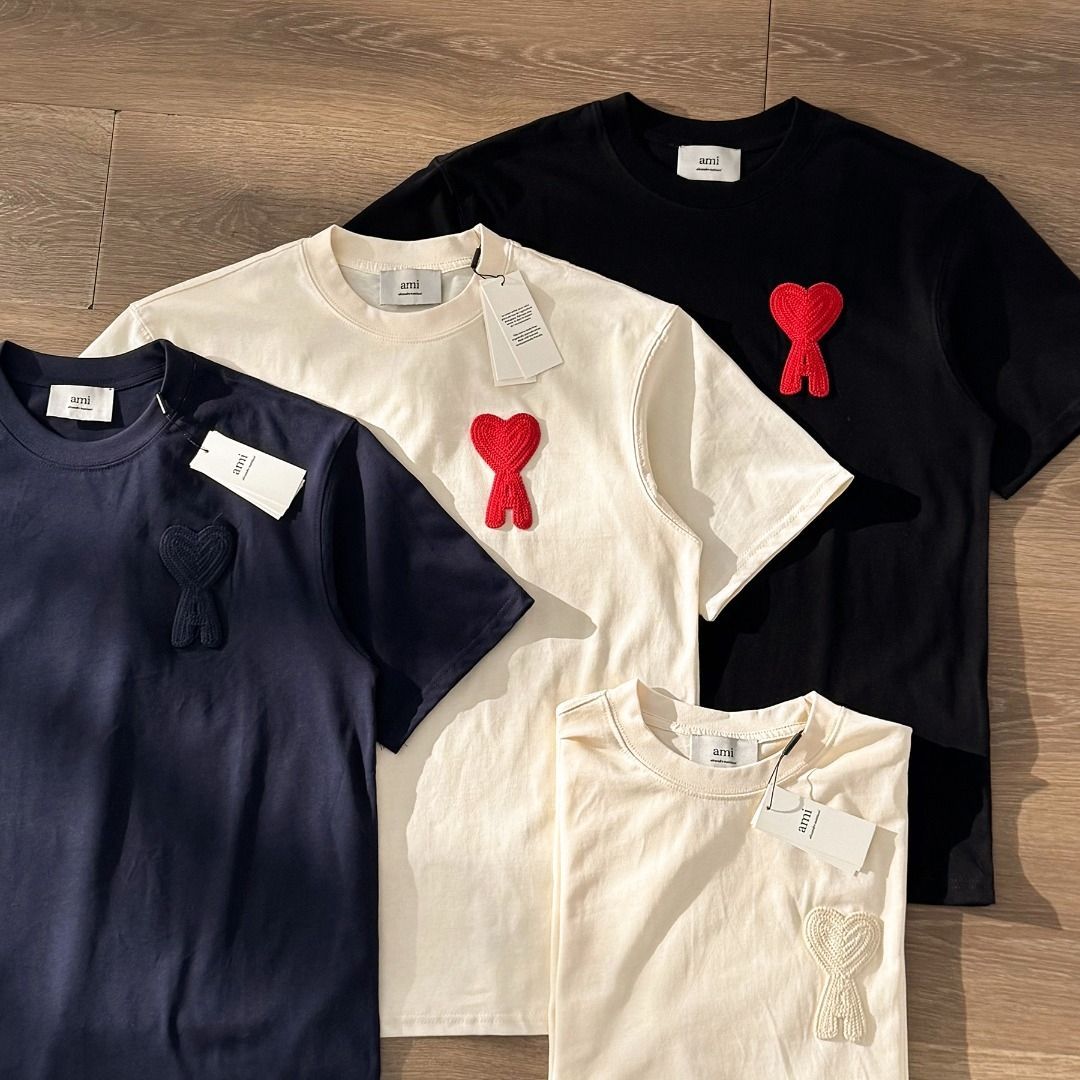 AmiParis アミパリス半袖 レッドハート刺繍入り Tシャツ メンズ