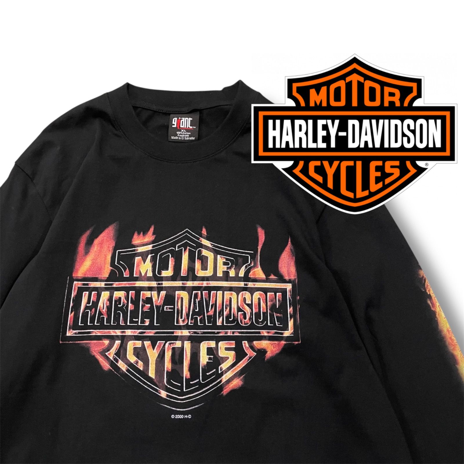 良フェード 90s ハーレーダビッドソン フレイムパターン ロンT長袖 USA