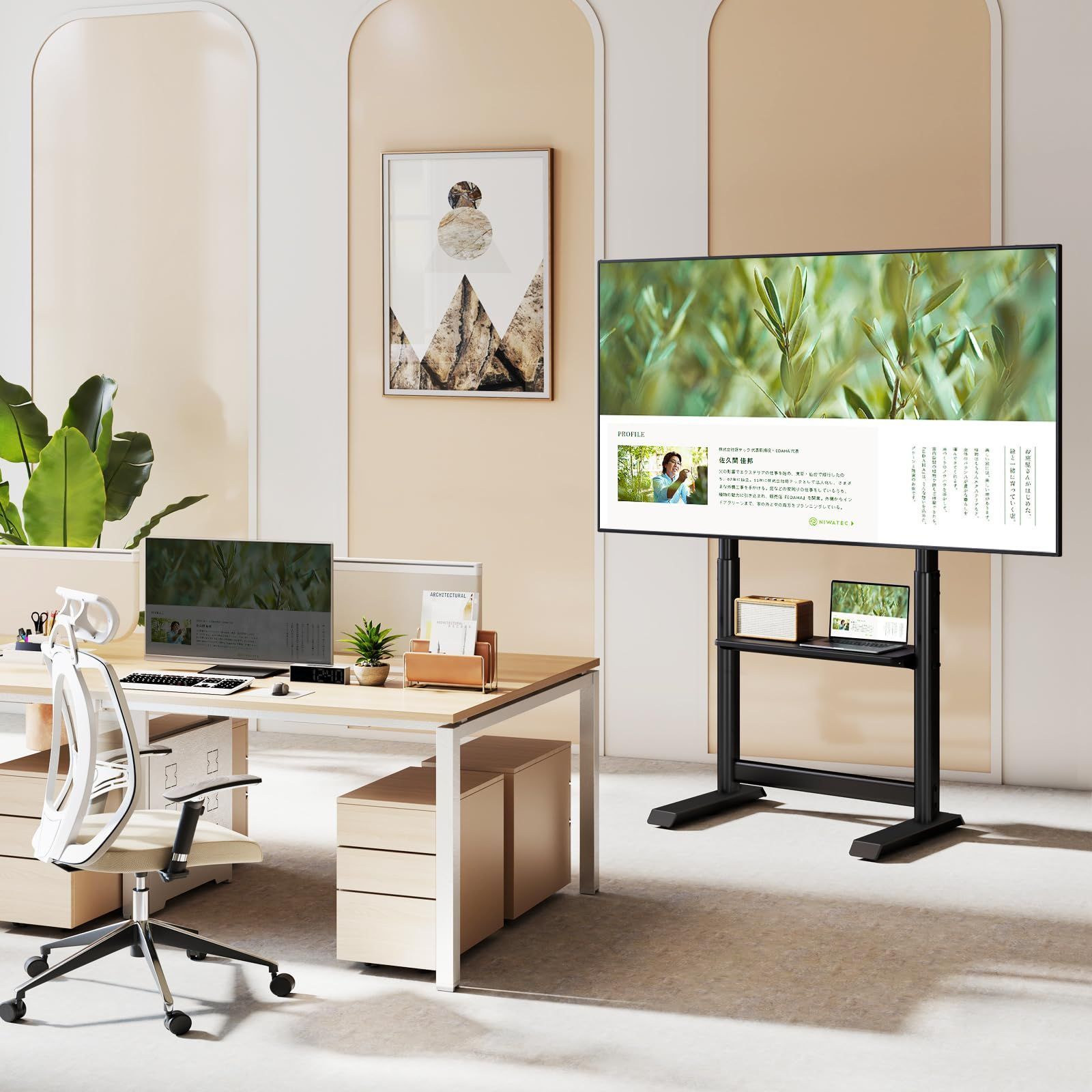 大型 モニタースタンド テレビ台 tvスタンド 耐荷重90kg VESA800 600mm 55～100インチ対応 高さ調整 ハイタイプ 棚板付き テレビスタンド 会社用 テレビスタンド 業務用 キャスター付き 家用 Rfiver WWW_MEBLE-SODAR_PL