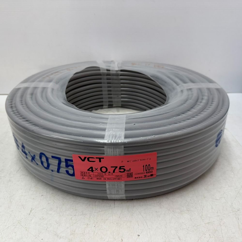 三ツ星 VCT ビニルキャブタイヤケーブル 4×0.75mm2 4芯 4C 灰 条長100m