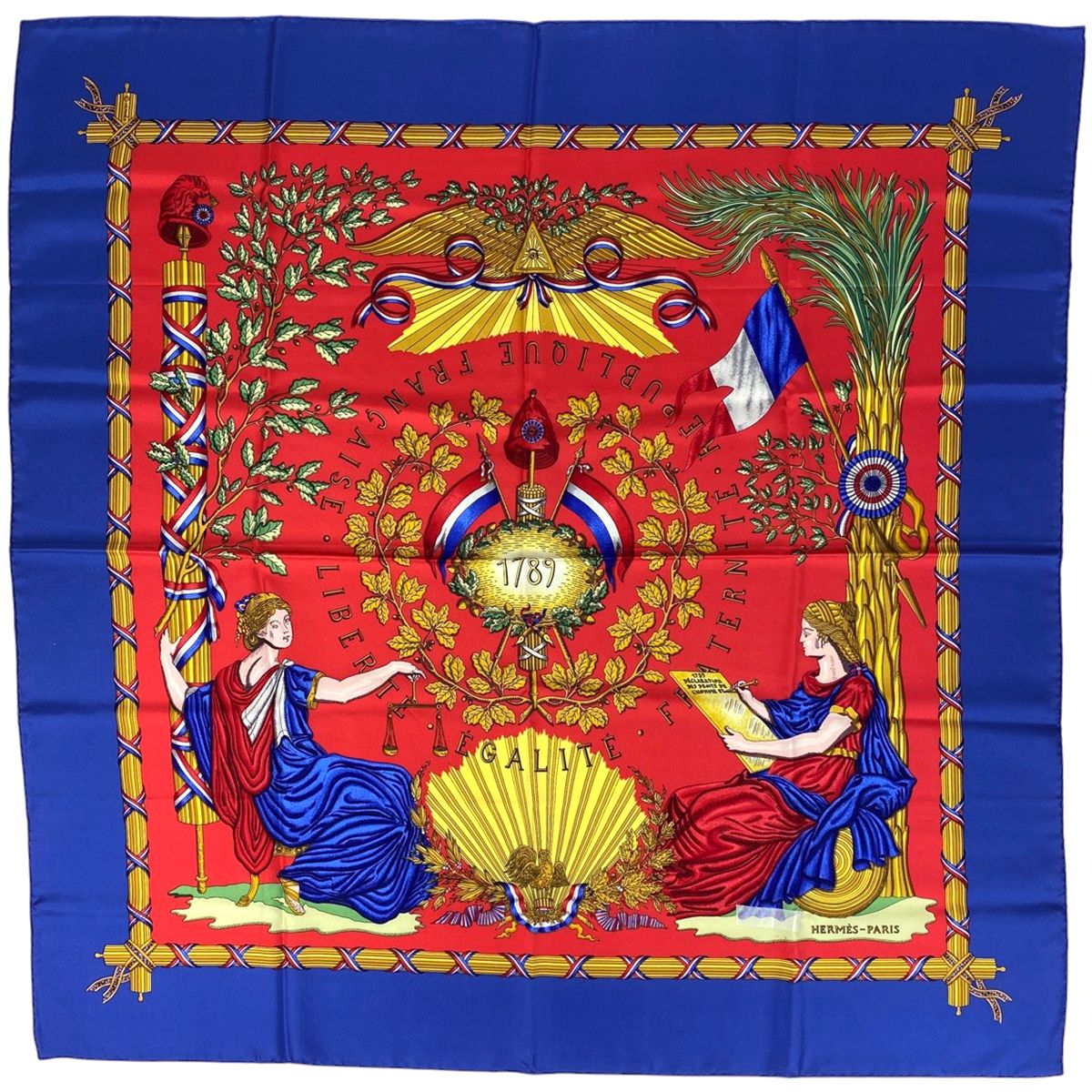 エルメス HERMES カレ 90 LIBERTE EGALITE FRATERNITE REPUBLIQUE FRANCAISE 1789 1789年フランス革命を記念して スカーフ シルク ブルー レッド マルチ レディース