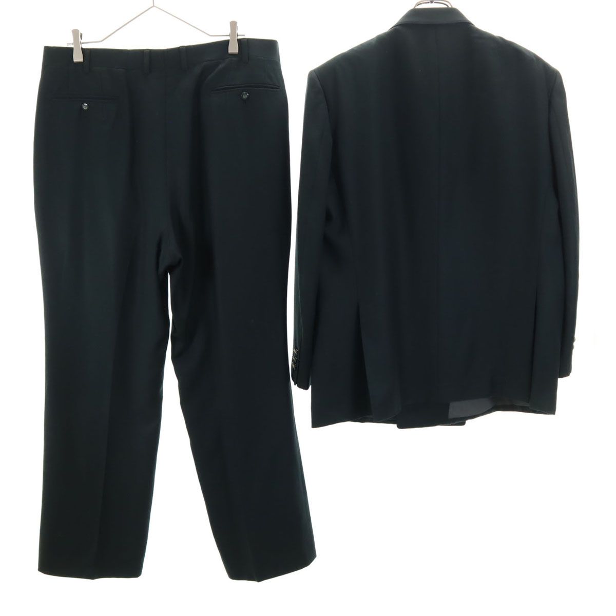 LANVIN ランバン 90s ウール スーツ 上下 セットアップ ST48-55 ネイビー系 ダブルボタン メンズ 古着