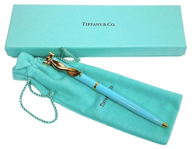 Tiffany-Co. ティファニー ボールペン リボン 水色 ゴールド 黒インク ティファニーブルー ブルー レディース TIFFANY