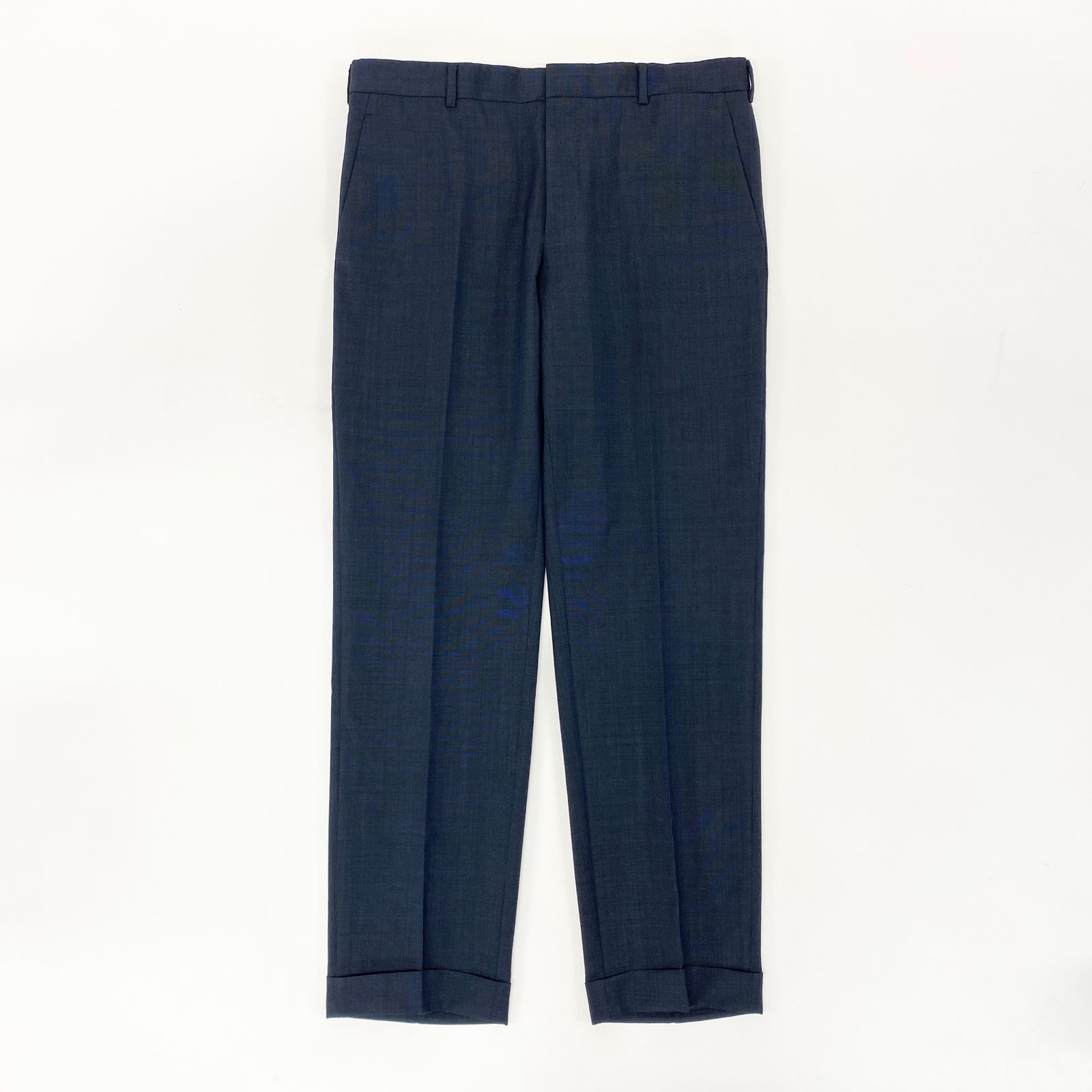 21i29 PRADA プラダ スラックスパンツ テーパードパンツ ボトムス ボタンフライ USF420 S152 サイズ50R ネイビー ウールモヘア メンズu02t
