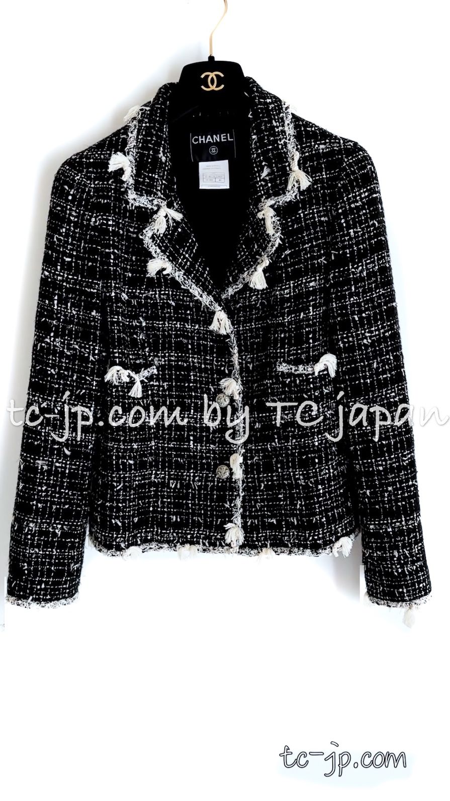 シャネル ジャケット CHANEL ブラック クリーム フリンジ