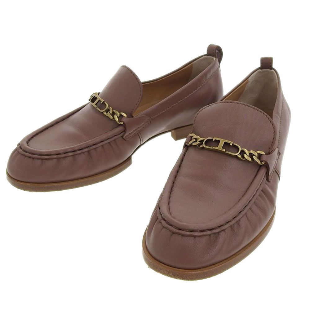 美品✨TOD'Sトッズ Tタイムレス レザー ローファー 36 1/2 ベージュ 美品 TODS トッズ Tタイムレス レザー ローファー モカシン 36 1/2 約