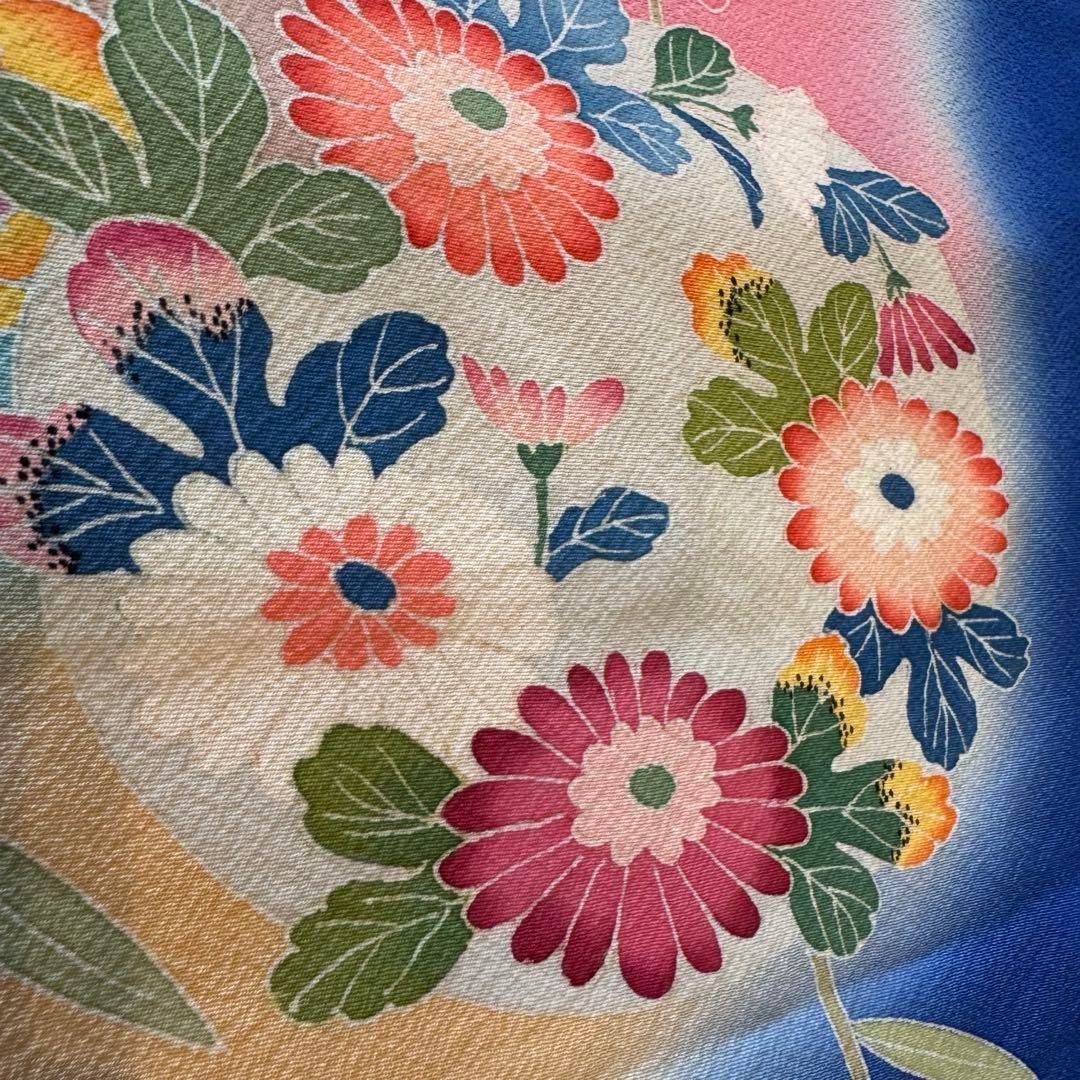 J 超美品　七五三　7歳　フルセット　女の子　絹　着物　青　手書き友禅　本加工 J 超美品 七五三 7歳 フルセット 女の子 絹 着物 青 手書き友禅