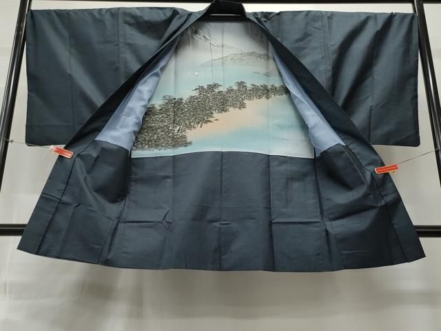 平和屋着物○男性 紬 アンサンブル 格子柄 キングサイズ 正絹 逸品