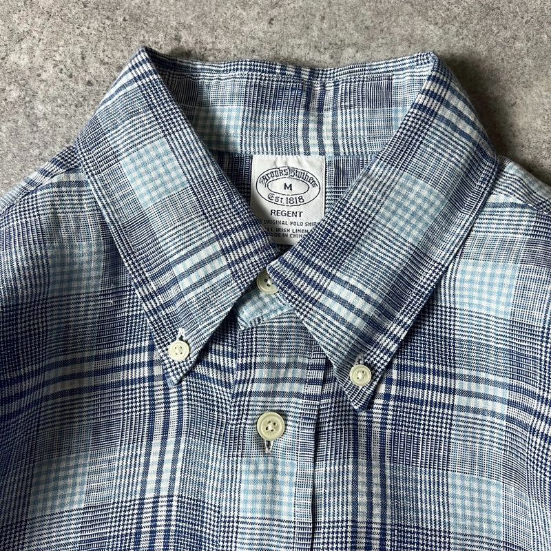 Brooks Brothers チェック 100% アイリッシュ リネン 長袖