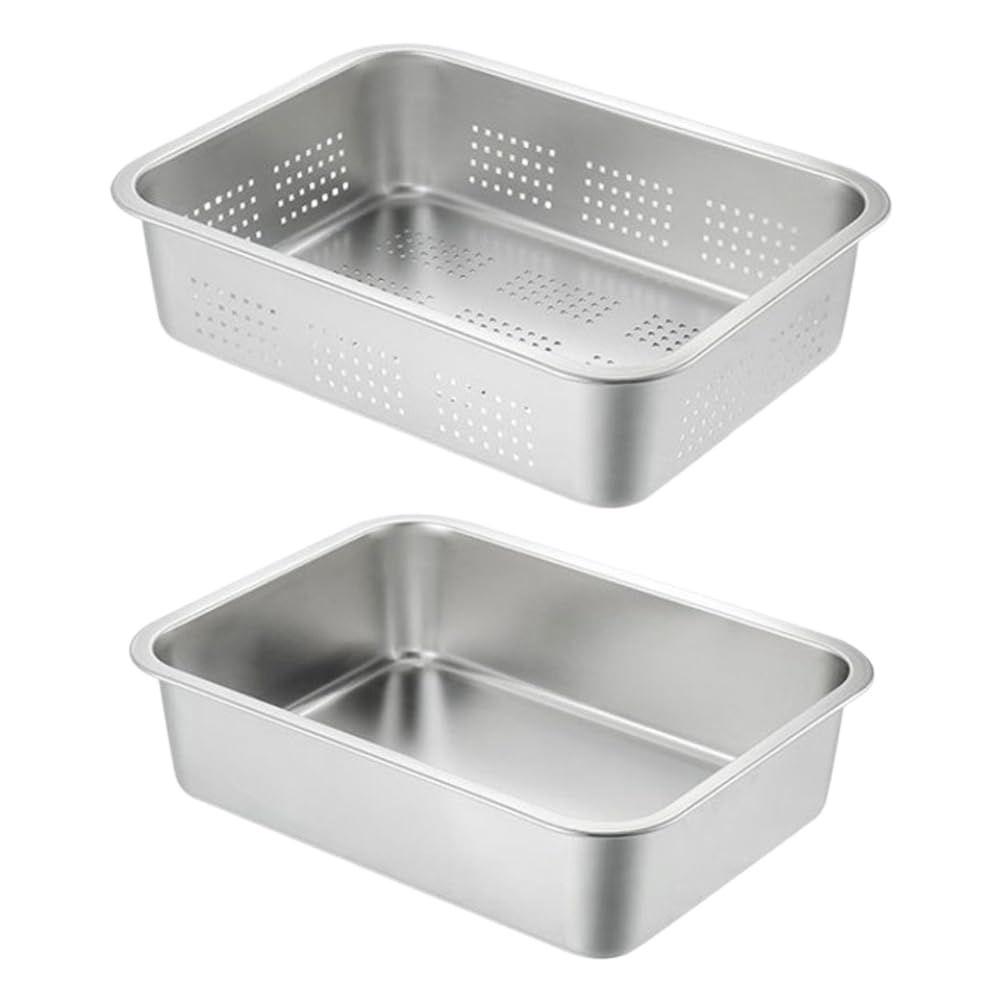 Asdays ステンレスバット バット 調理器具 水切り ステンレス 揚げ物 鍋 四角 網 (36×27×15cm) [36×27×15cm]