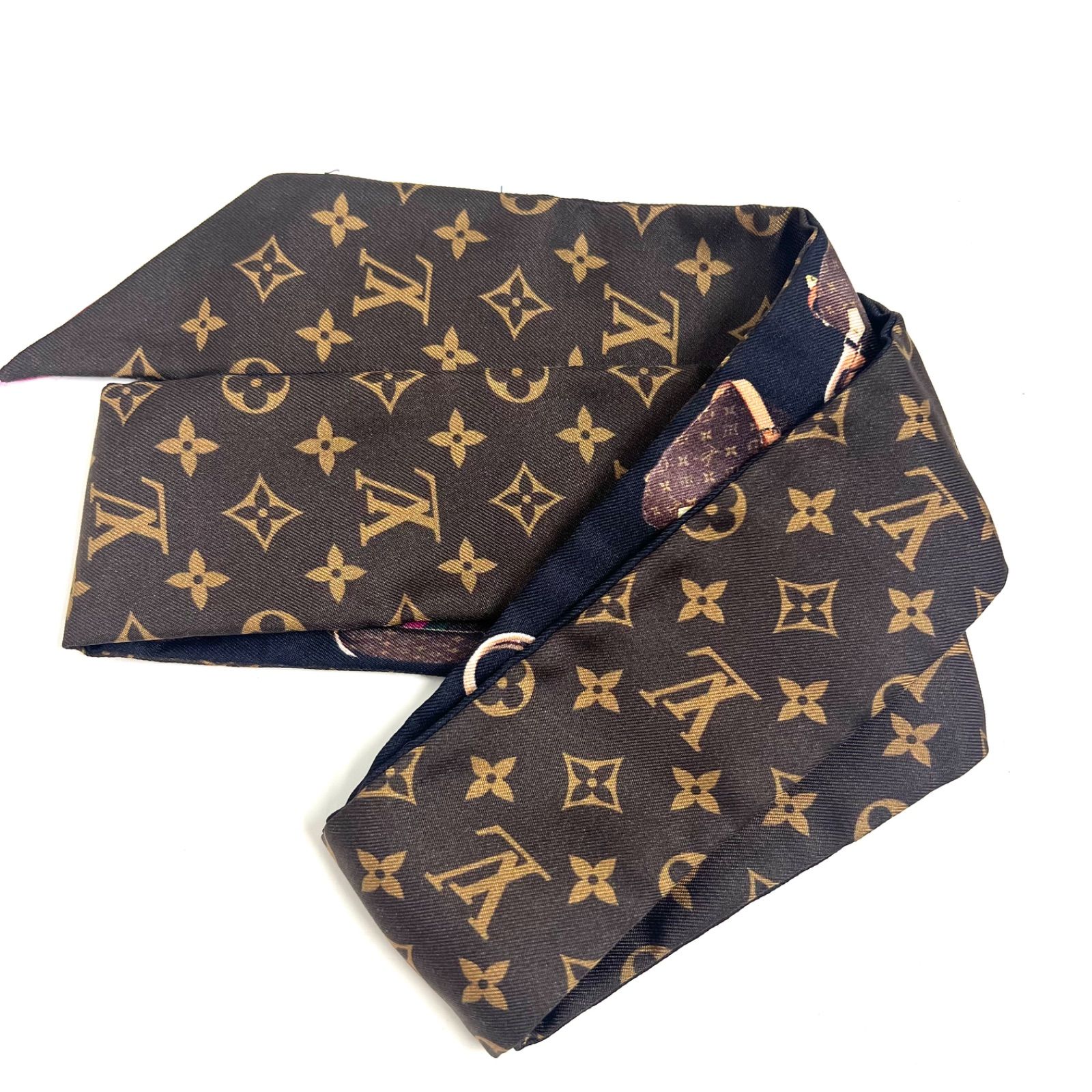 ち*認様 【メルカリ便】Louis Vuitton モノグラム リボンスカーフ 美品】ルイヴィトン リボンスカーフ モノグラム シルク バンドー