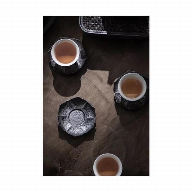 煎茶道具　古錫　花草文　茶托　五客　V　5132 煎茶道具 古錫 花草文 茶托 五客 V 5132 煎茶道具 古錫 花草文