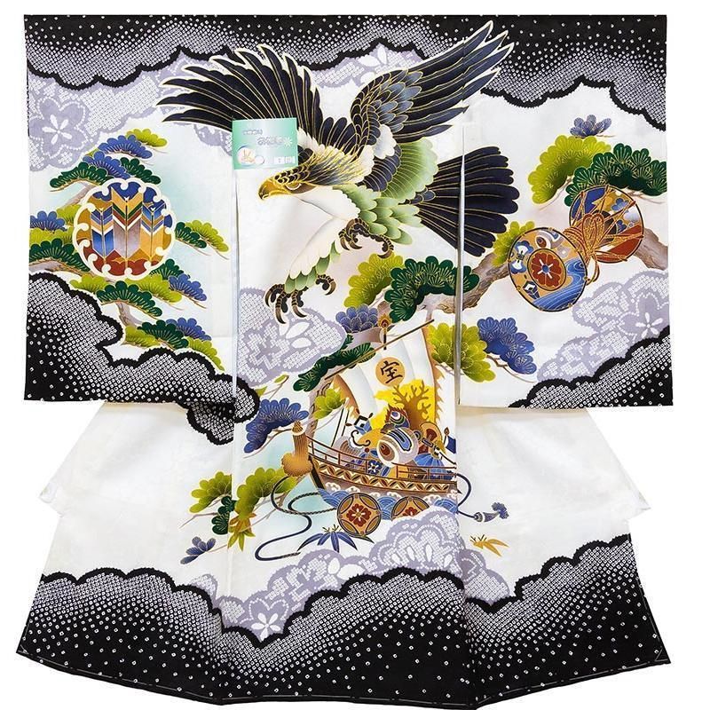 「即決価格」新品正絹産着祝着京友禅、本金豪華仕様、特選大鷹と祝王朝龍大王松古典文 即決価格」新品正絹産着祝着京友禅、本金豪華仕様、特選大鷹と