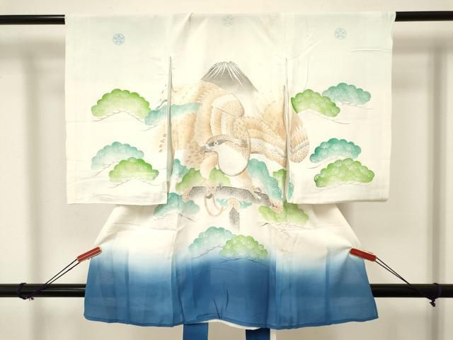 平和屋着物＊夏物 お宮参り 男の子 祝着 産着 初着 のしめ 絽 刺繍 鳶 松文 暈し染め 銀糸 DAAW2919ma
