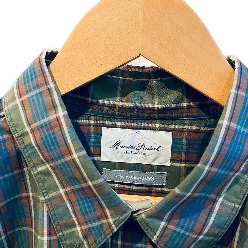 Marvine Pontiak Shirt Makers 23AW B.Dチェック シャツ 1902S 長袖 ボタンダウン オーバーサイズ  マービンポンティアックシャツメイカーズ FREE 緑 グリーン