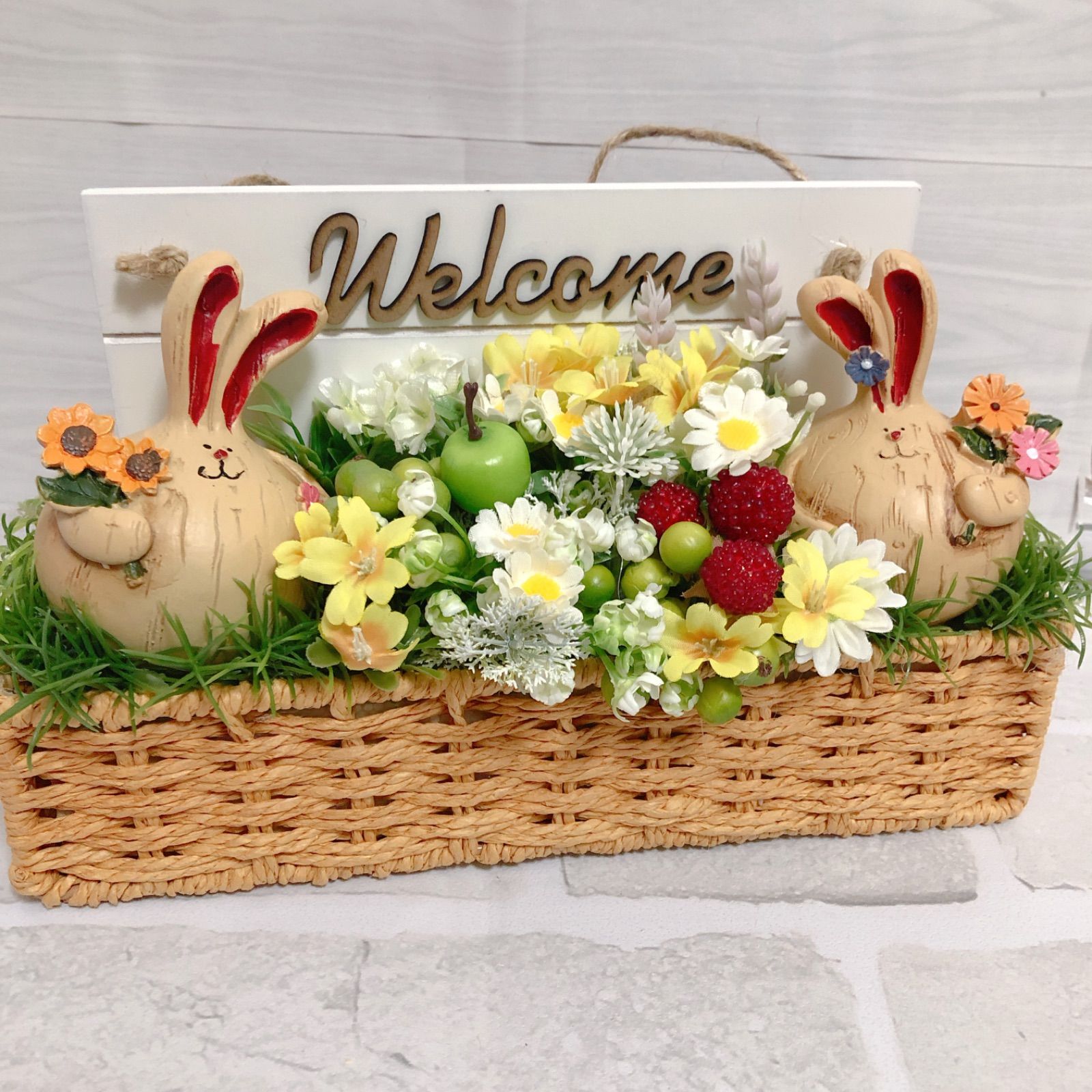 25cm 新春うさぎのwelcomeフラワーバスケット 花かご フラワー