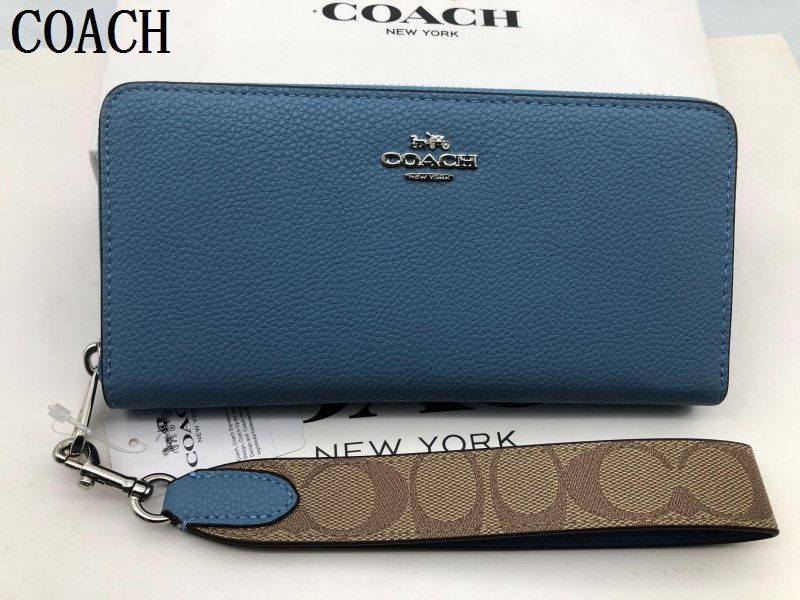 コーチ COACH 長財布 財布 ライトブルー シグネチャー アコーディオンラウンドジップウォレット レディース 財布 贈り物205C CK427新品未使用  E20