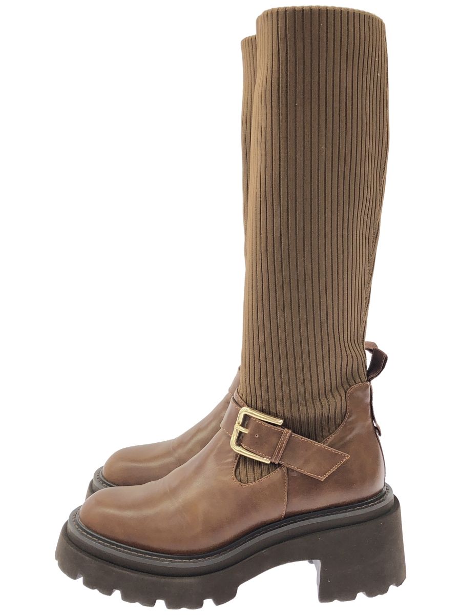 KARIN TAKUBO×LE TALON ④ リブニットベルトブーツ レディース ブラウン S
