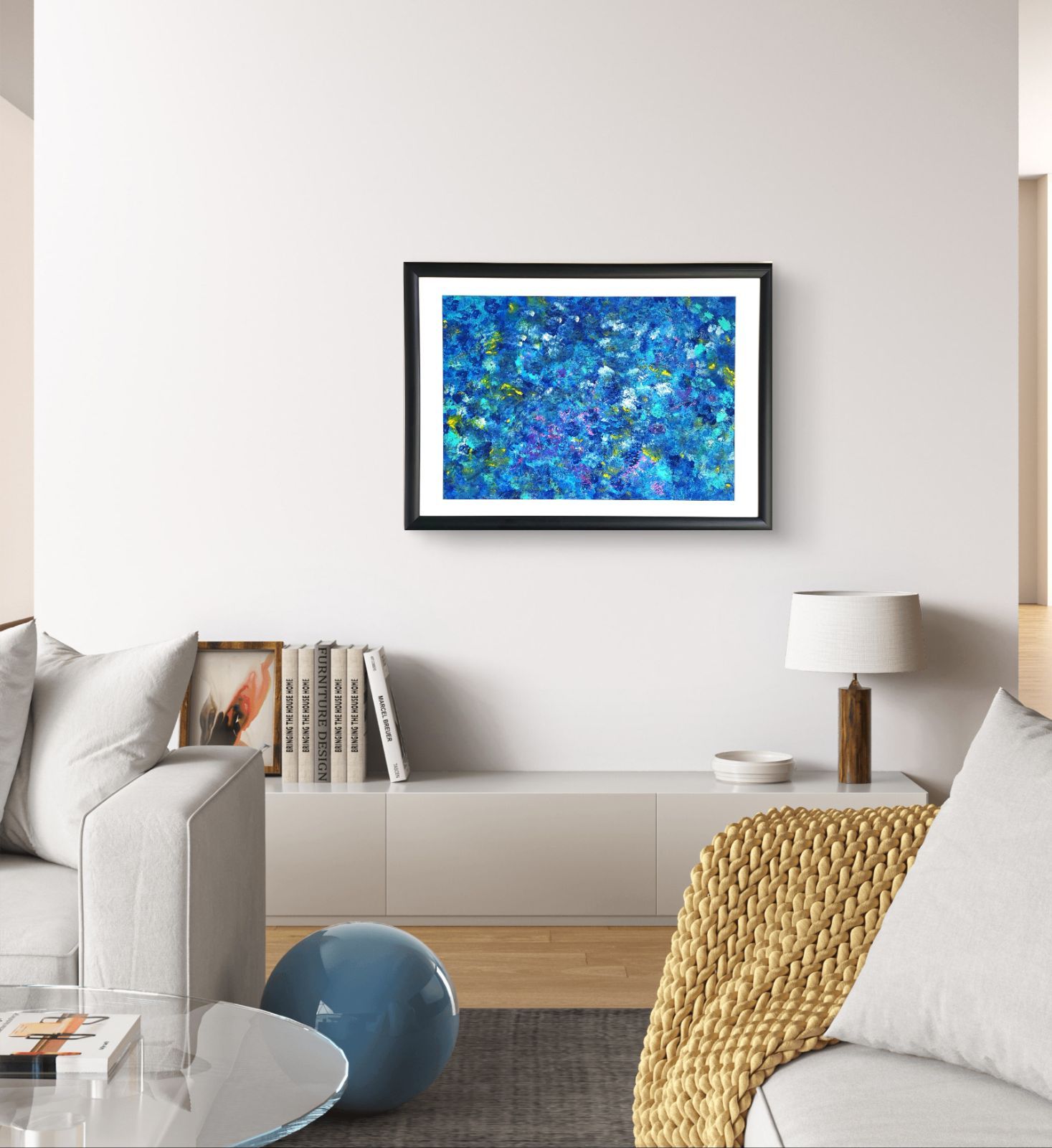 石垣の海に生きた証 / 抽象画 46×63㎝ A2 額縁セット 原画1点