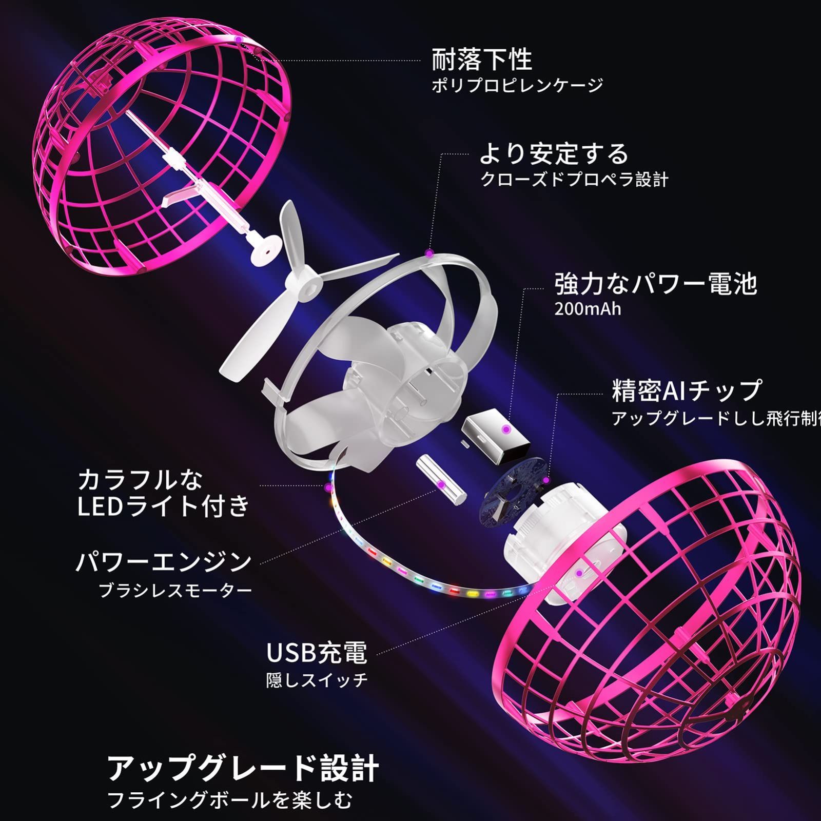 Tikduckフライングボール ジャイロ飛行ライトボール おもちゃ 